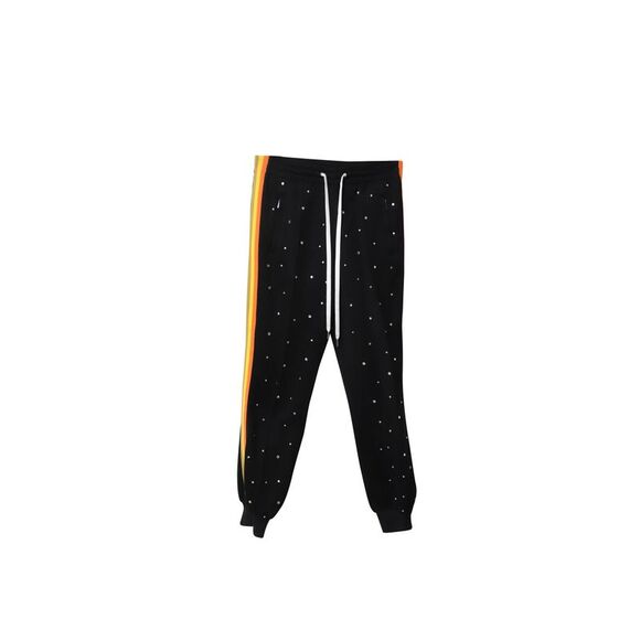 Miu Miu Embellished Crystal Track Pants in Black Cotton